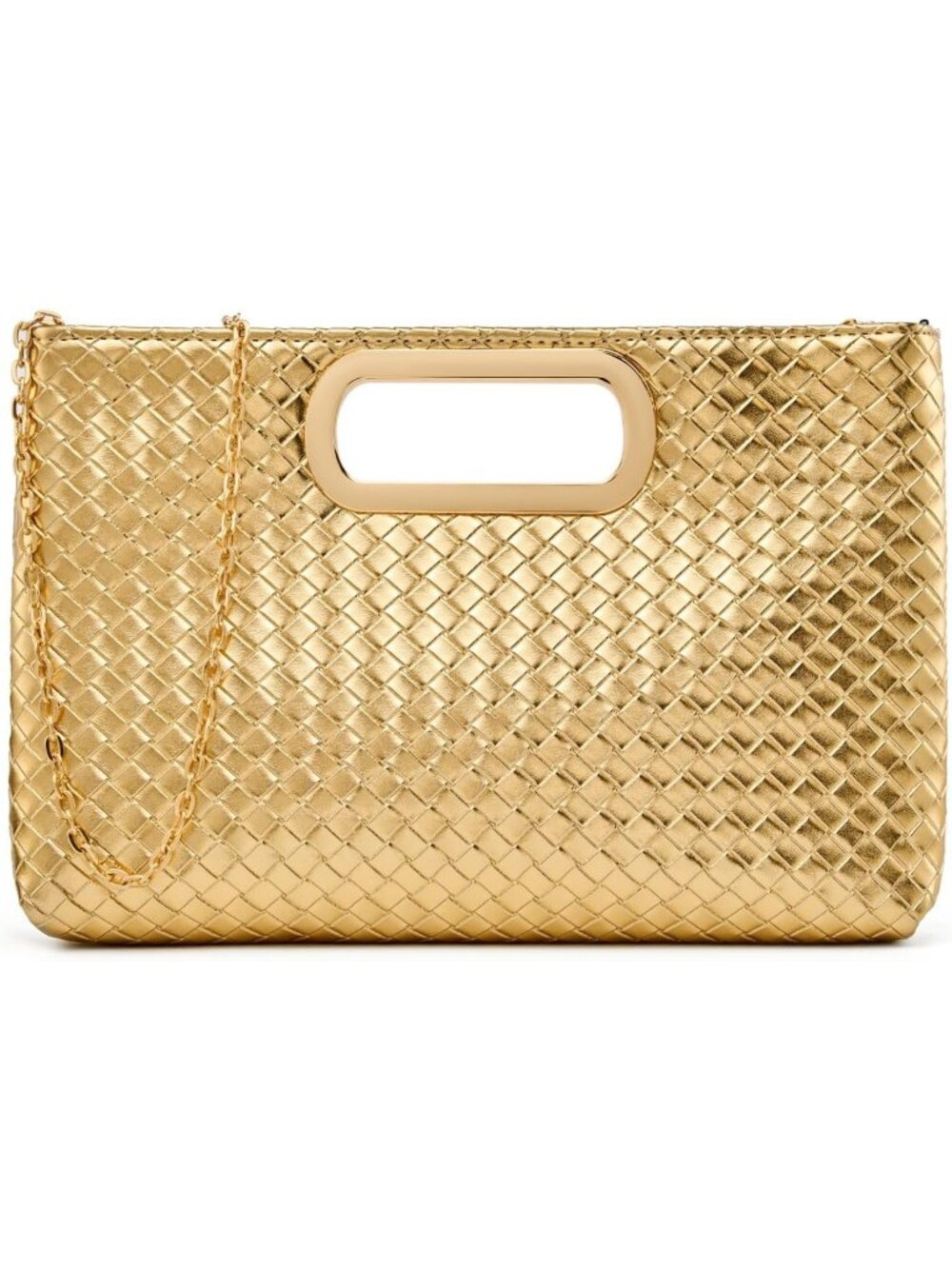 Women's Gold Woven Clutch Purse Pu Leather Party Crossbody Evening Bag